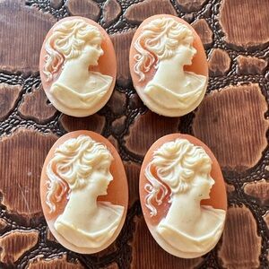 Set of Four Vintage Pink & Cream Cameo Button Covers.
